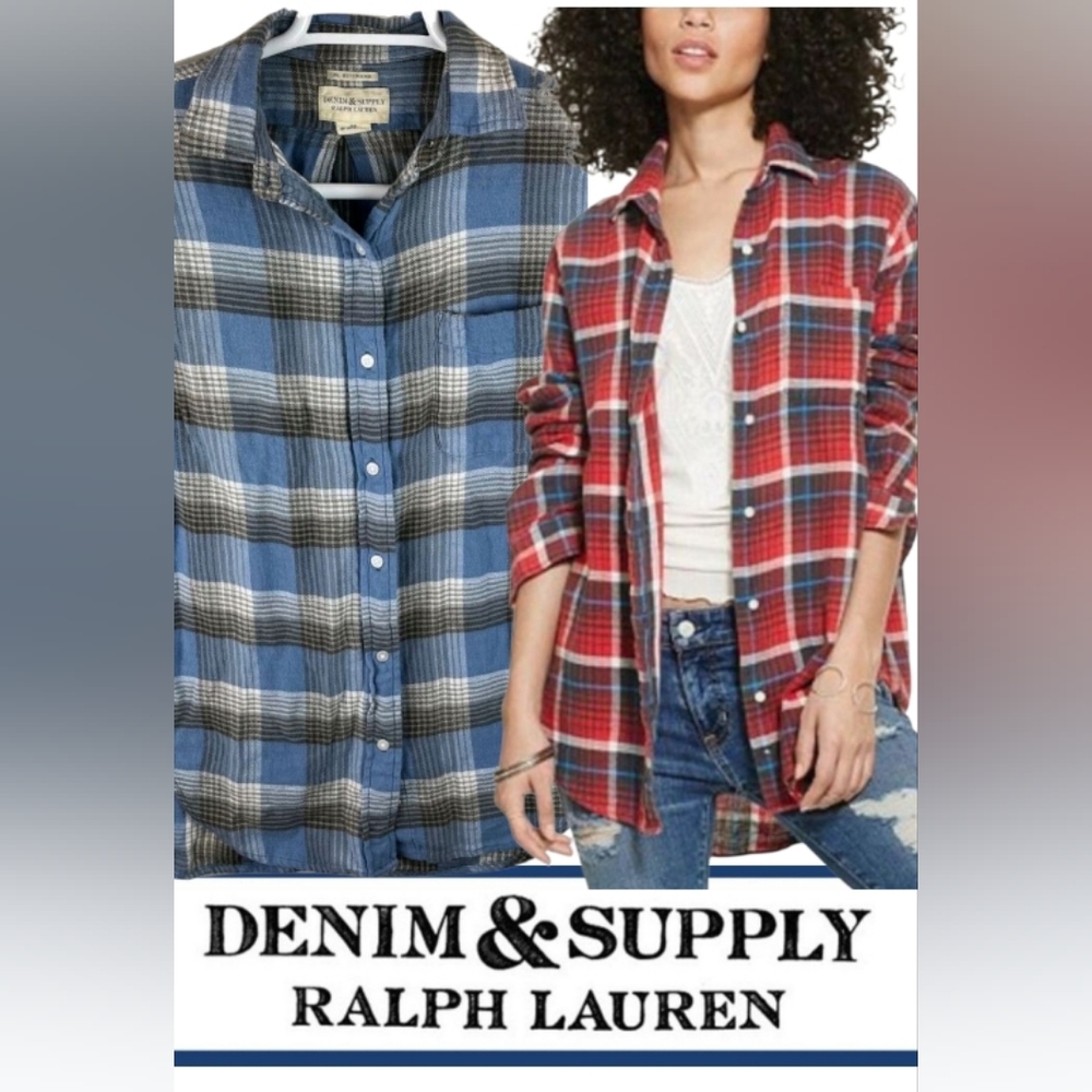 Denim & Supply Ralph Lauren 'RL Boyfriend' Blue Cotton Plaid Shirt - XS